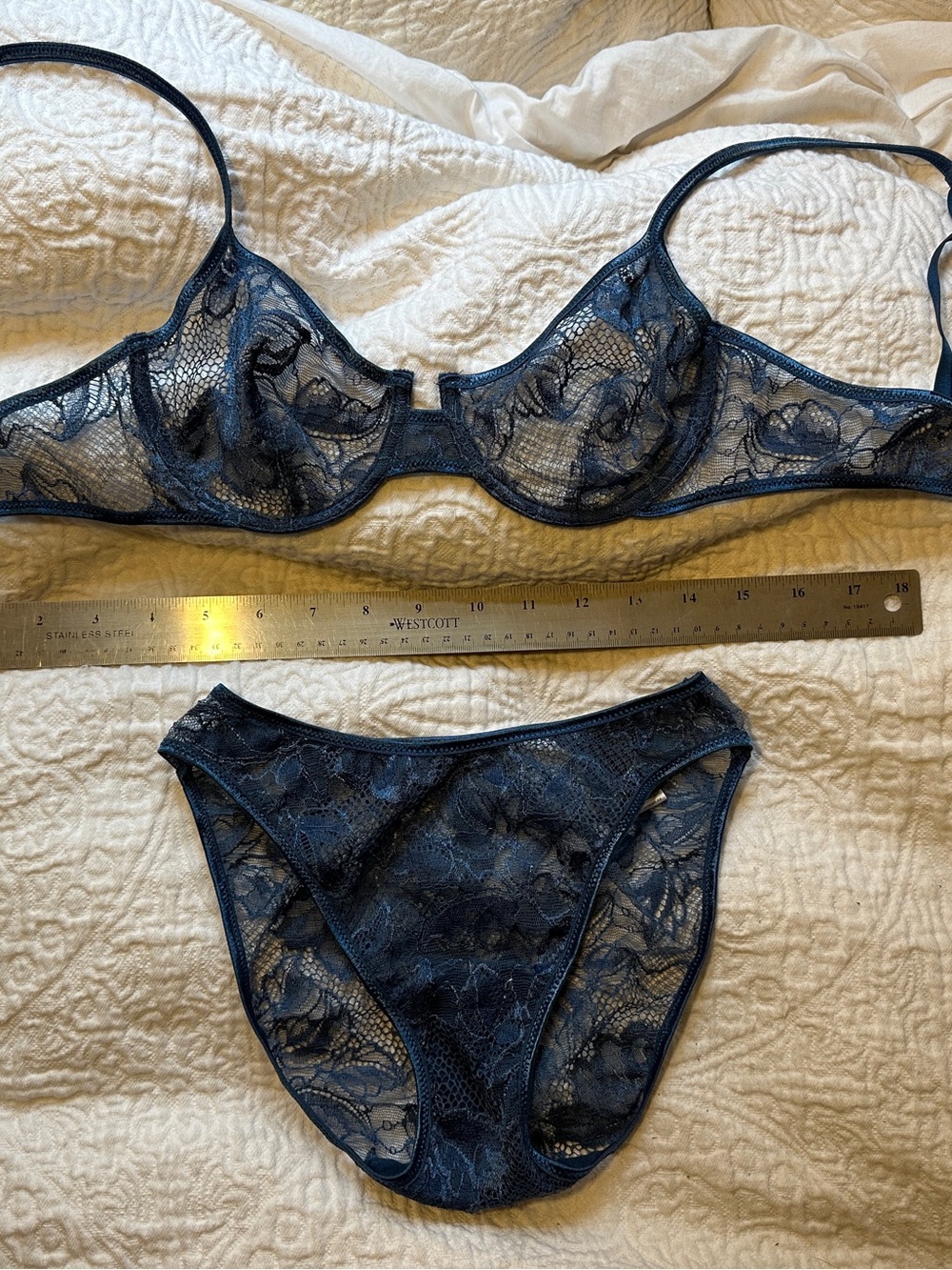 Wolford Blue Sheer Lace Underwire Bra 34 & Bikini S Set